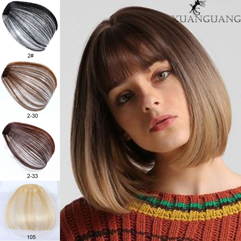 

XUANGUANG Clip In Hair Bangs Hairpiece Synthetic Fake Bangs Hair Piece Clip In Hair Extensions Blunt Bangs