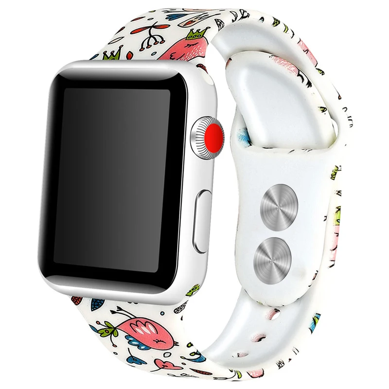 Силиконовый ремешок с принтом для apple watch 5 4 40 мм 44 iwatch 38 браслет из мягкой резины 3 2