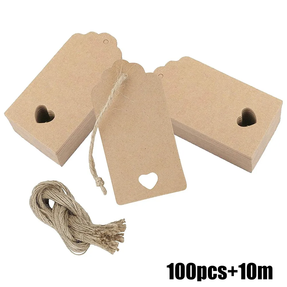 

100PCS Blank Kraft Hang Labels Sign With Heart Holes For Arts And Crafts Birthday Party Candy Boxes Price Tags For Flower/Cosme