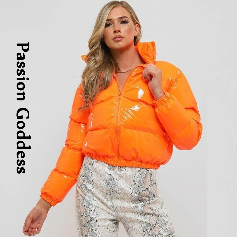 Осень-зима женские Яркие Кожаные куртки-пуховики теплая свободная милое Дутое