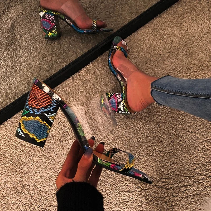 

Women Sandals PVC Jelly Crystal Heel Transparent Women Sexy Snakeskin Pattern High Heels Summer Sandals Pumps Shoes Size 35-42