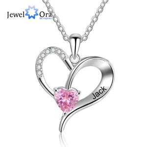 JewelOra персонализированные ожерелья в форме сердца для женщин Серебряный цвет по индивидуальному заказу камень на день рождения гравировка имя Шарм Кулон Подарки для женщин