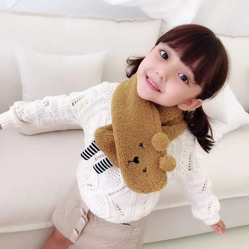 Милый теплый плотный плюшевый шарф с медвежонком для детей модные пушистые