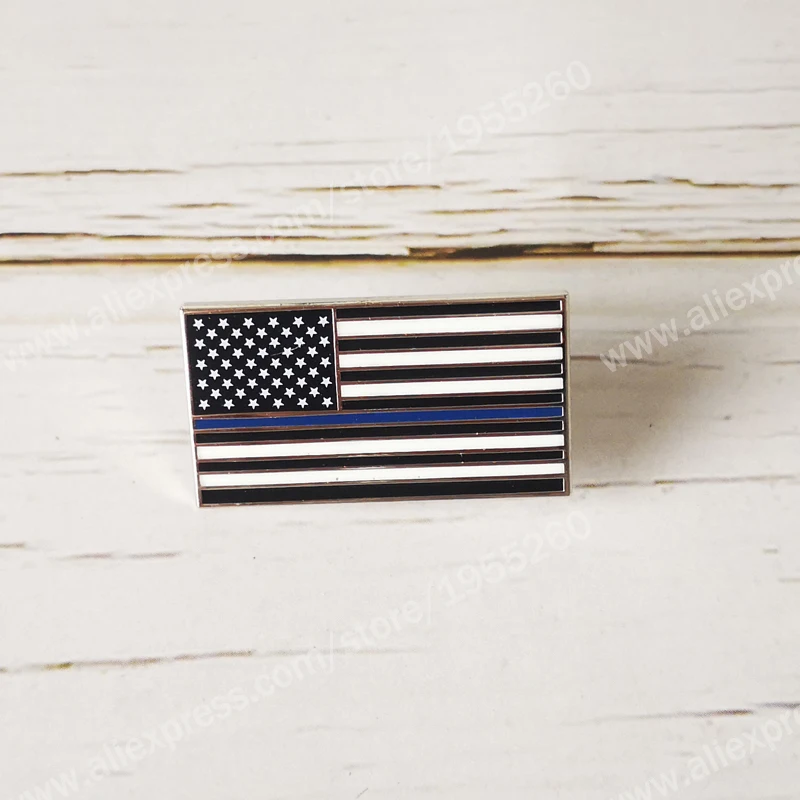 

USA American Blue Line Strips Shape Map National Flag Lapel Pins Crystal Epoxy Metal Enamel Badge Paint Brooch Souvenir Suit