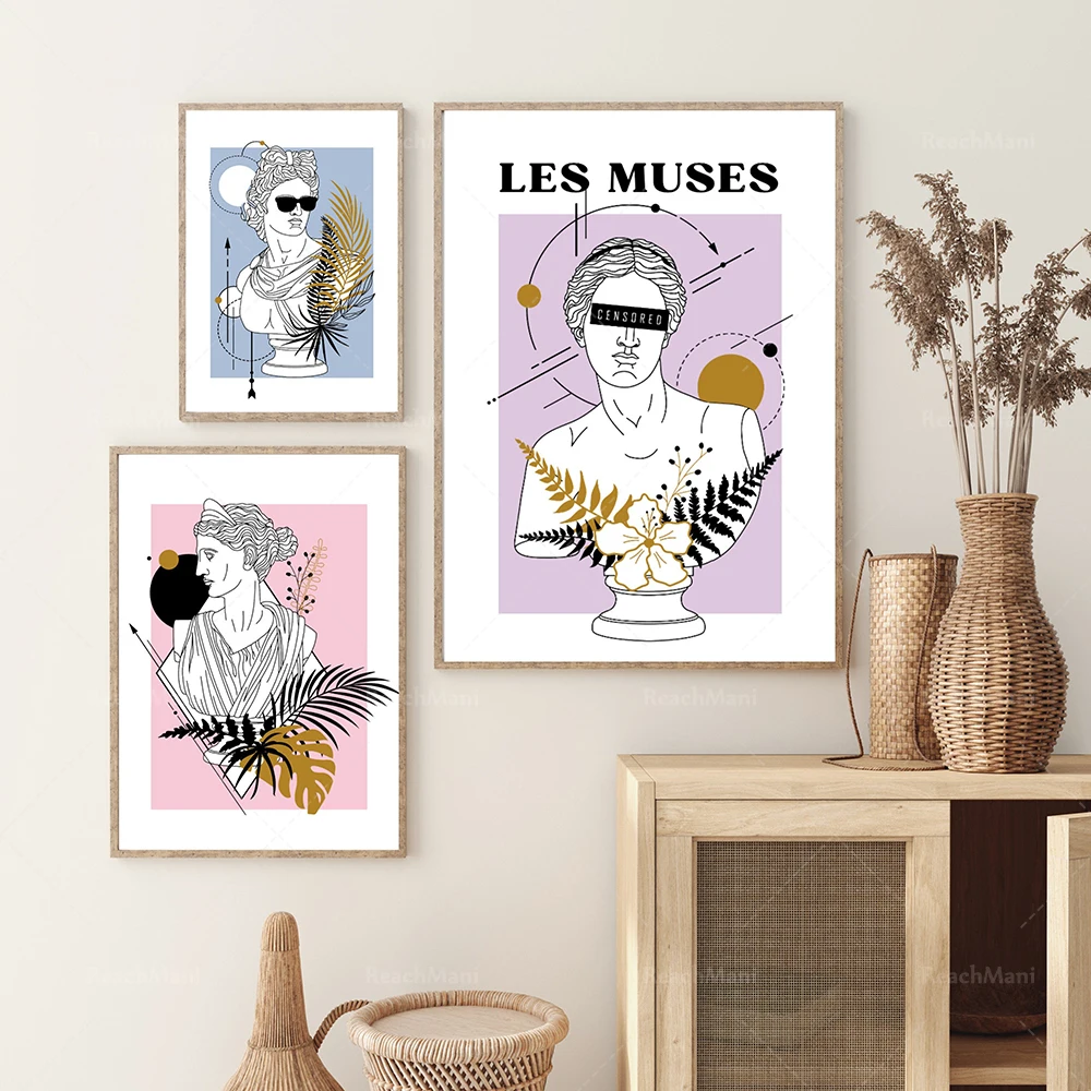 

Les Muses print set 3, Greek god bust art, beige abstract Greek goddess, museum poster, medieval modern wall art poster
