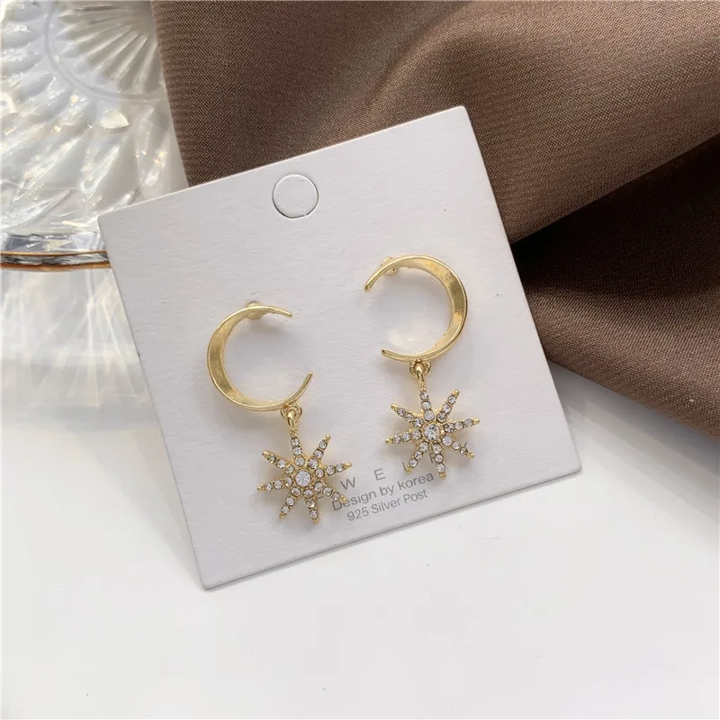 Классические серьги подвески со звездами и луной стразы модные полукруглые в