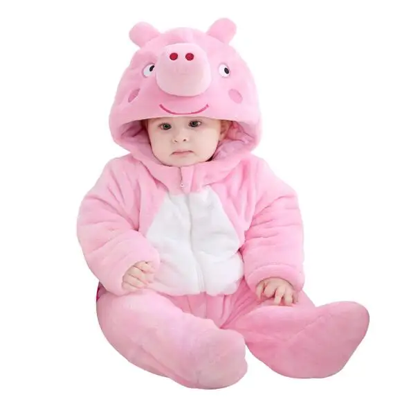 

Unisex-baby Flannel Romper 3D Animal Hood Baby Outfits Bodysuit Piggy Costume Homewear