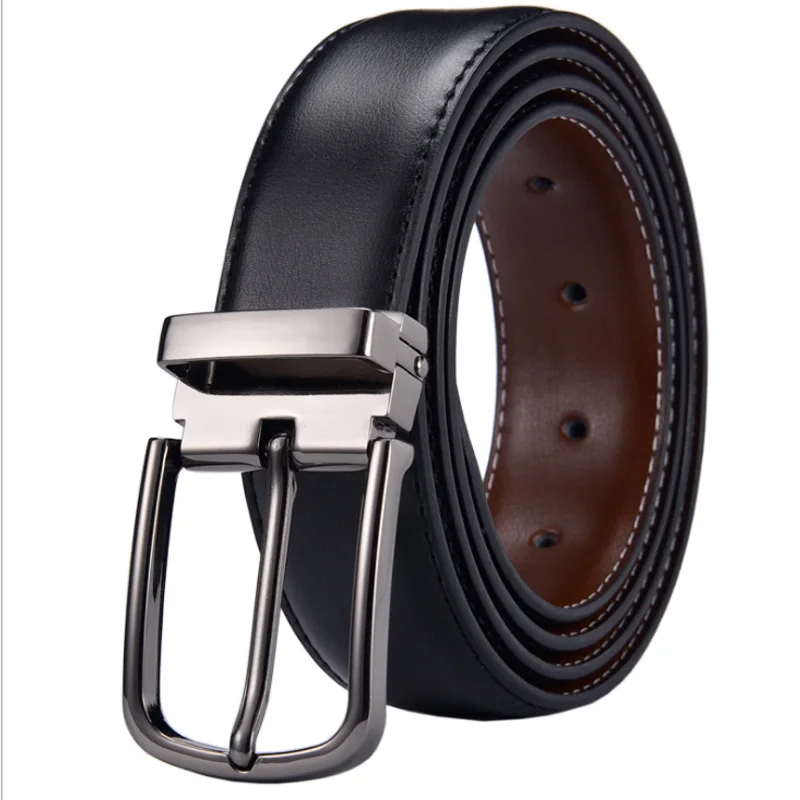 Men's Leather Reversible Belt  Classic  Fashion Designs Black Belts with Rotated Buckle ceinture with Two Belt Waist Strap