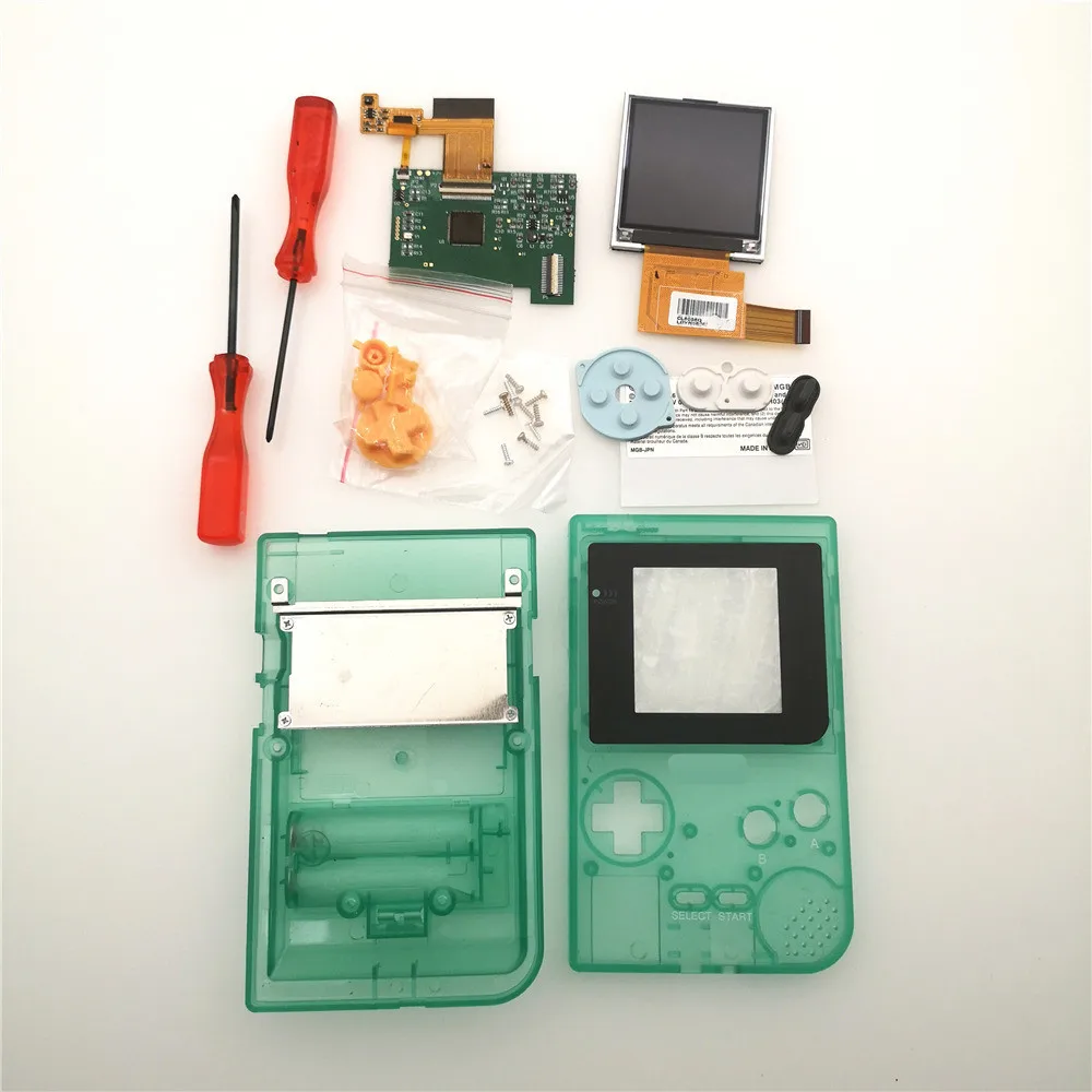 GITD Clear Green Diy части GBP ЖК-экран наборы Консоль оболочка чехол кнопки для игры мальчик карманная подсветка 5 уровней яркость отвертки - Цвет: GITD Clear Green