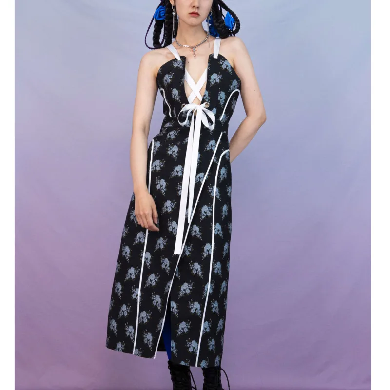 

[DEAT] Jacquard Strapless Undefined Woman Dress Bow Y2k Mid Calf Sleeveless High Street New Fashion Tide 2021 Spring GX147