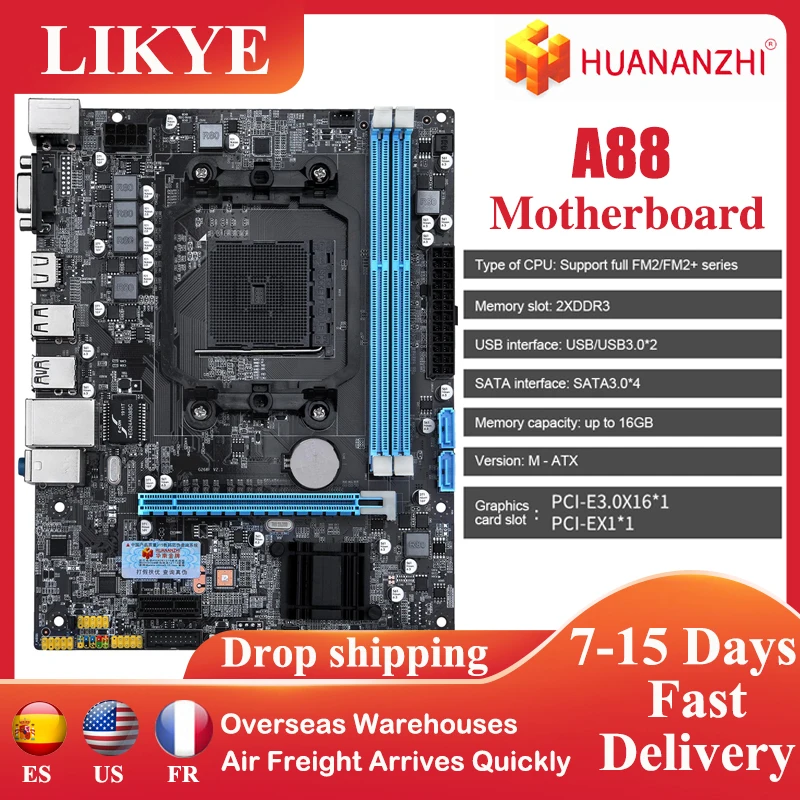 

Материнская плата HUANANZHI A88, двойные каналы DRR3 USB SATA 3,0, десктопная материнская плата для AMD 906 FM2/FM2 CPU, материнская плата для компьютера