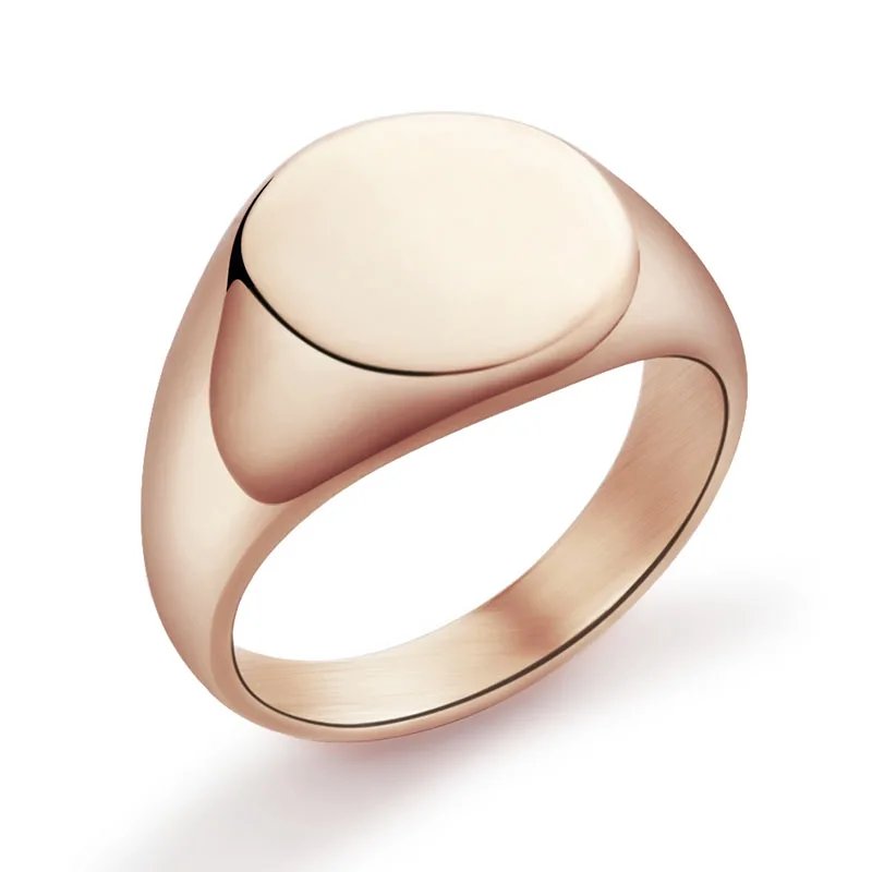 Rose Gold Valily мужское кольцо с печатью 12 мм круглые полированные кольца простое уплотнительное кольцо из нержавеющей стали для женщин и мужчин оптом выгравировать текст бесплатно - Цвет основного камня: Rose Gold