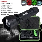 C8 зеленыйкрасныйбелыйIR 850 выберите тактический фонарь, водонепроницаемый портативный фонарь светильник, охотничий велосипедный лагерь с аккумулятором 18650