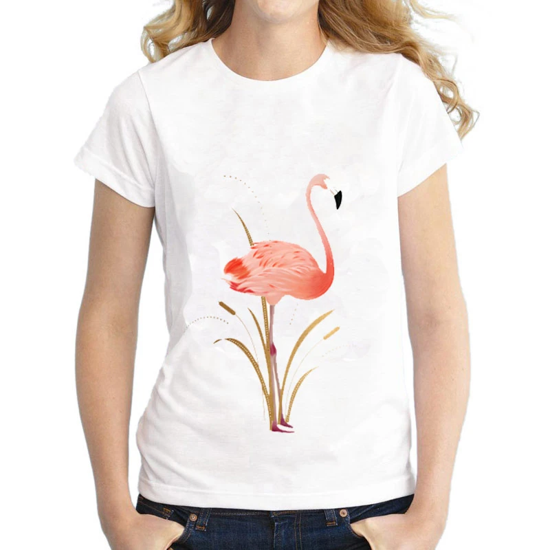 S xl размера плюс футболки с Фламинго женские летние Kawaii Топы коротким рукавом