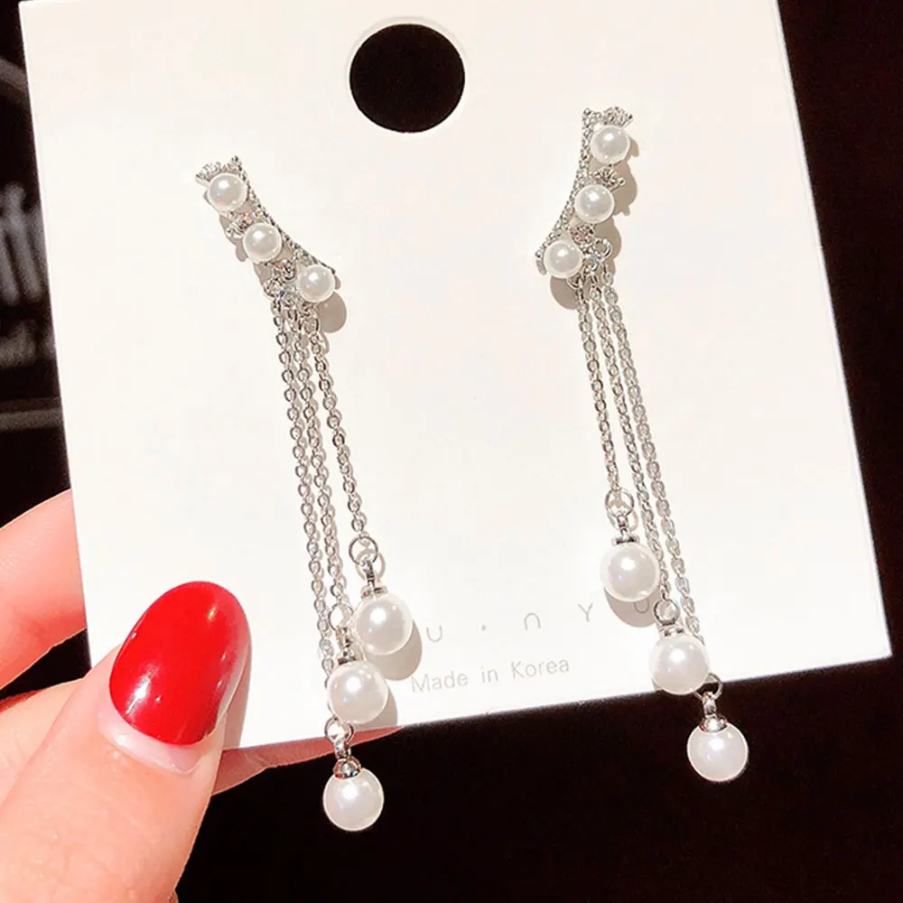 

Pearl Tassels Long Temperament Fashion Wild Net Red Korean Simple High-end Earrings Female Earrings Earrings Fashion Jewelry