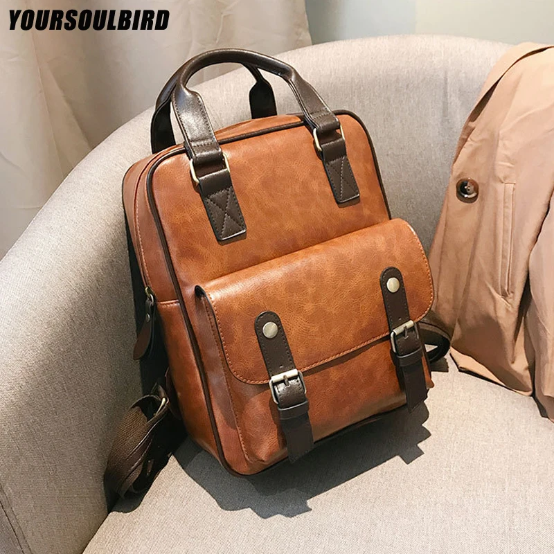mochila feminina, школьные сумки с защитой от кражи, водонепроницаемые, для путешествий, для ноутбука, коричневый кожаный большой рюкзак для женщин, корейский дизайн