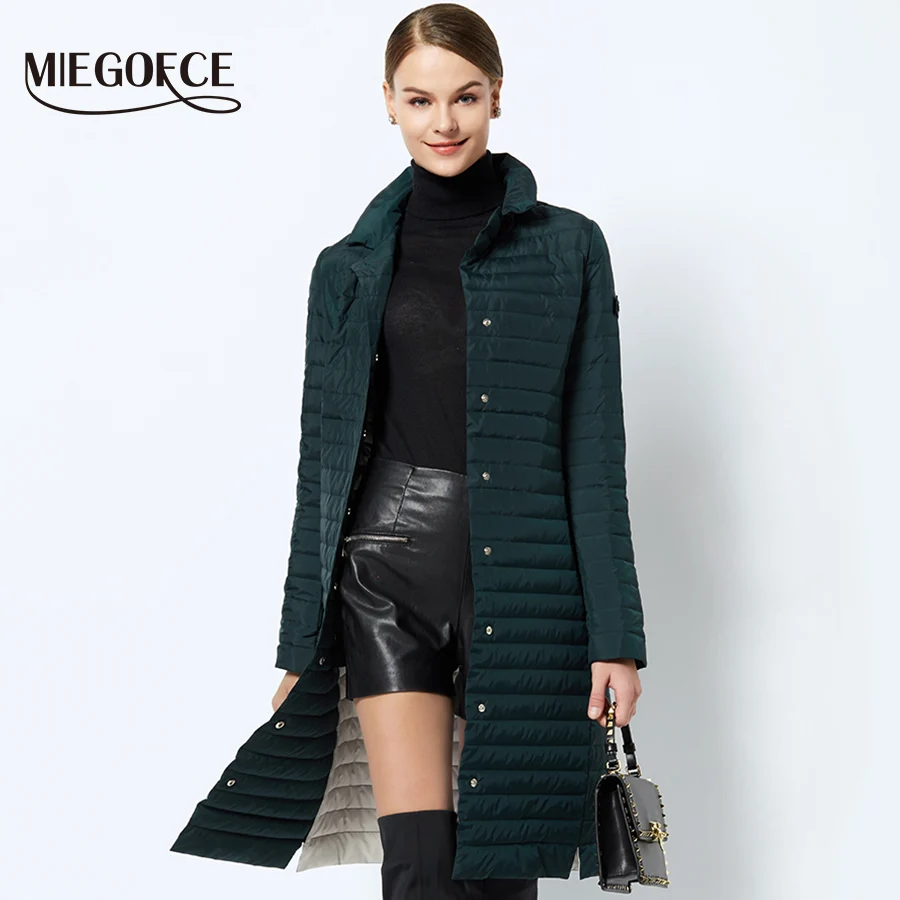 MIEGOFCE Весенняя Осенняя Коллекция КуртокТонкий Женский Плащь Утепленное Пальто Длина До Колен Куртка С Стоячим Воротником Женское Элегантное Пальто Плащь На Кнопках Стеганка