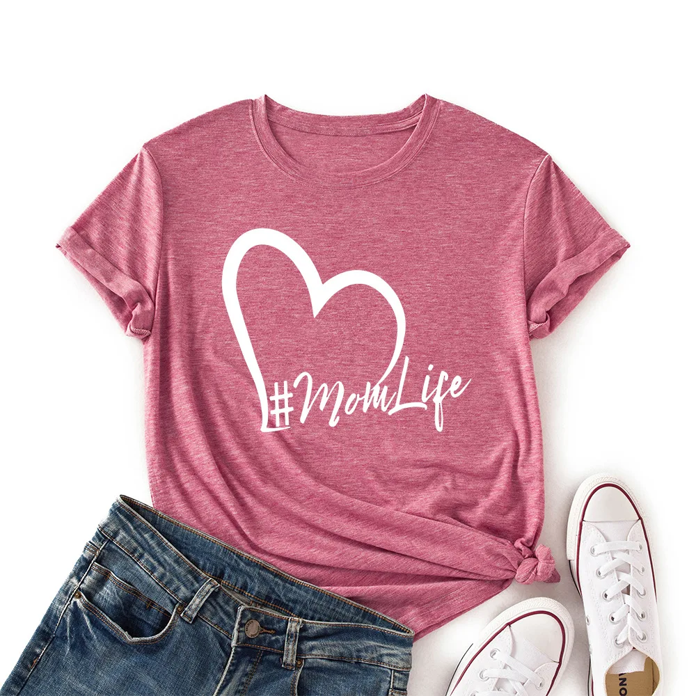 

2021 Summer T-Shirt Mum Life Heart Printed TShirt Women Shirts O Neck Short Sleeve Tees Cotton T Shirt Women Clothing