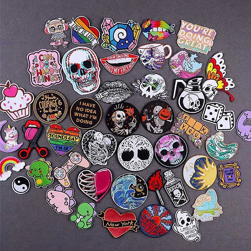 Милые вышитые нашивки в стиле панк с черепом для одежды хиппи металлические