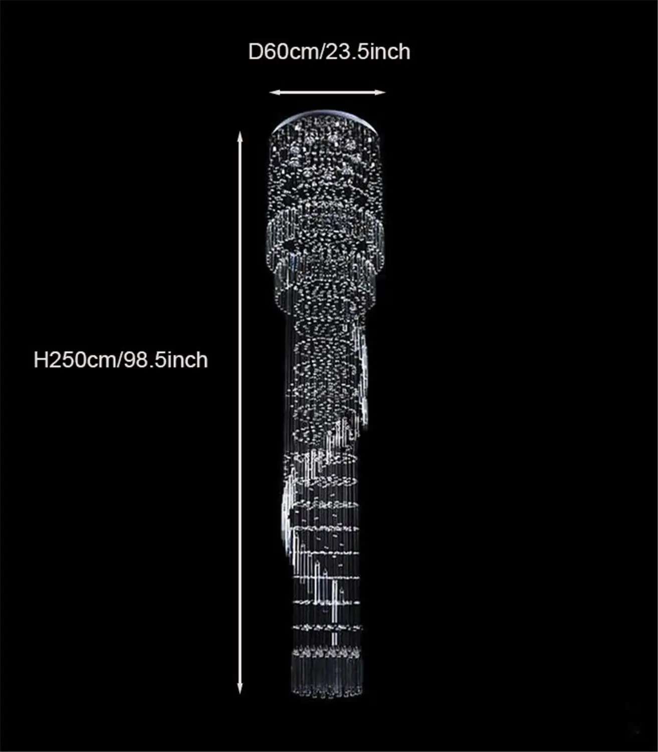 D60 * H250 см длинный винтовой лестничный светильник большой светодиодный с