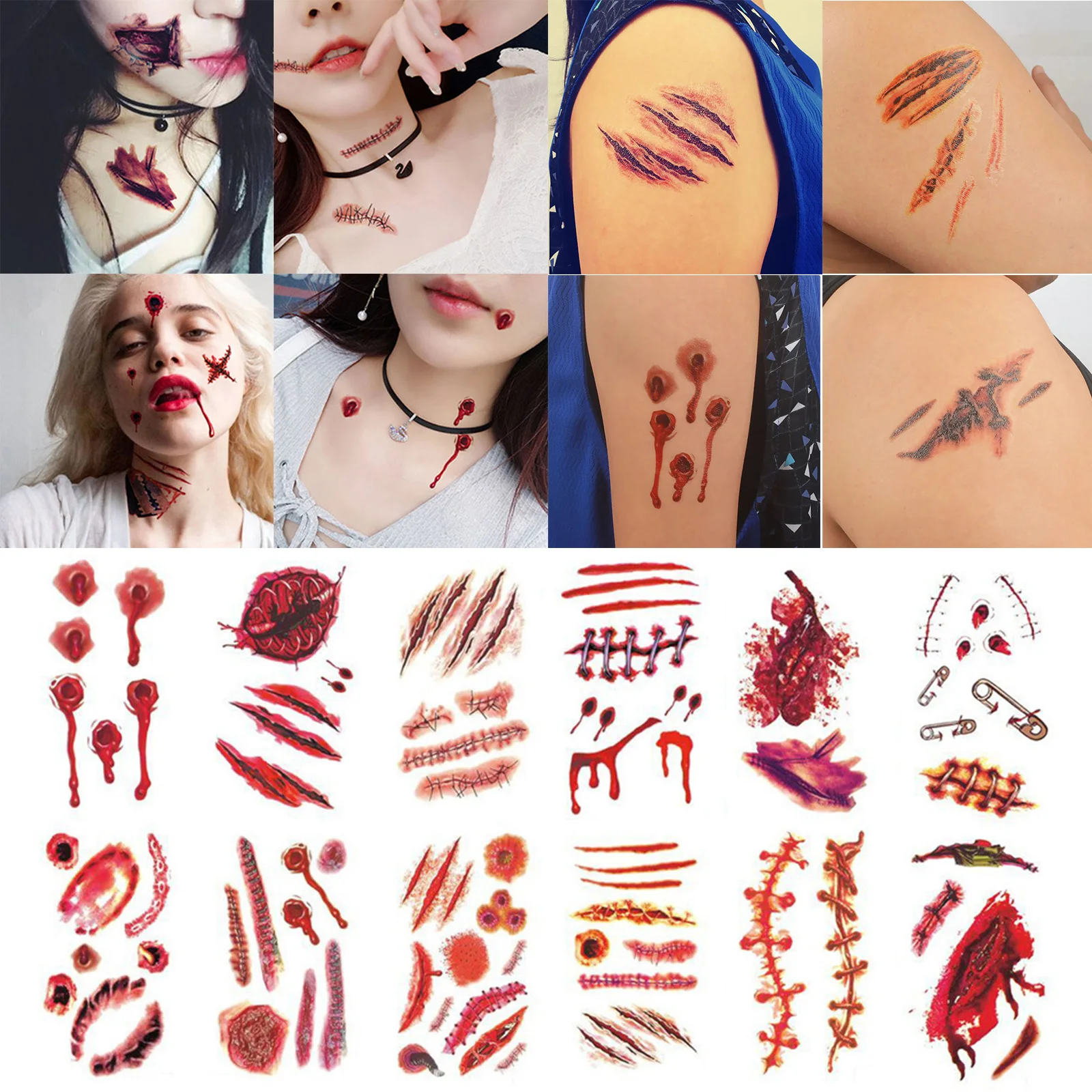 

Тату-наклейки на Хэллоуин, имитация ужасов, кровотечения, шрамов, наклейки «сделай сам», украшение на Хэллоуин, вечеринку, 30 шт./упак.