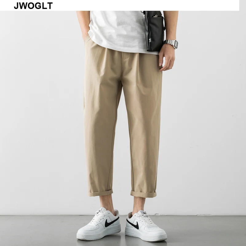 

Брюки мужские летние прямые до щиколотки, модные хипстерские штаны в Корейском стиле, с поясом на кулиске, черные, хаки, серые