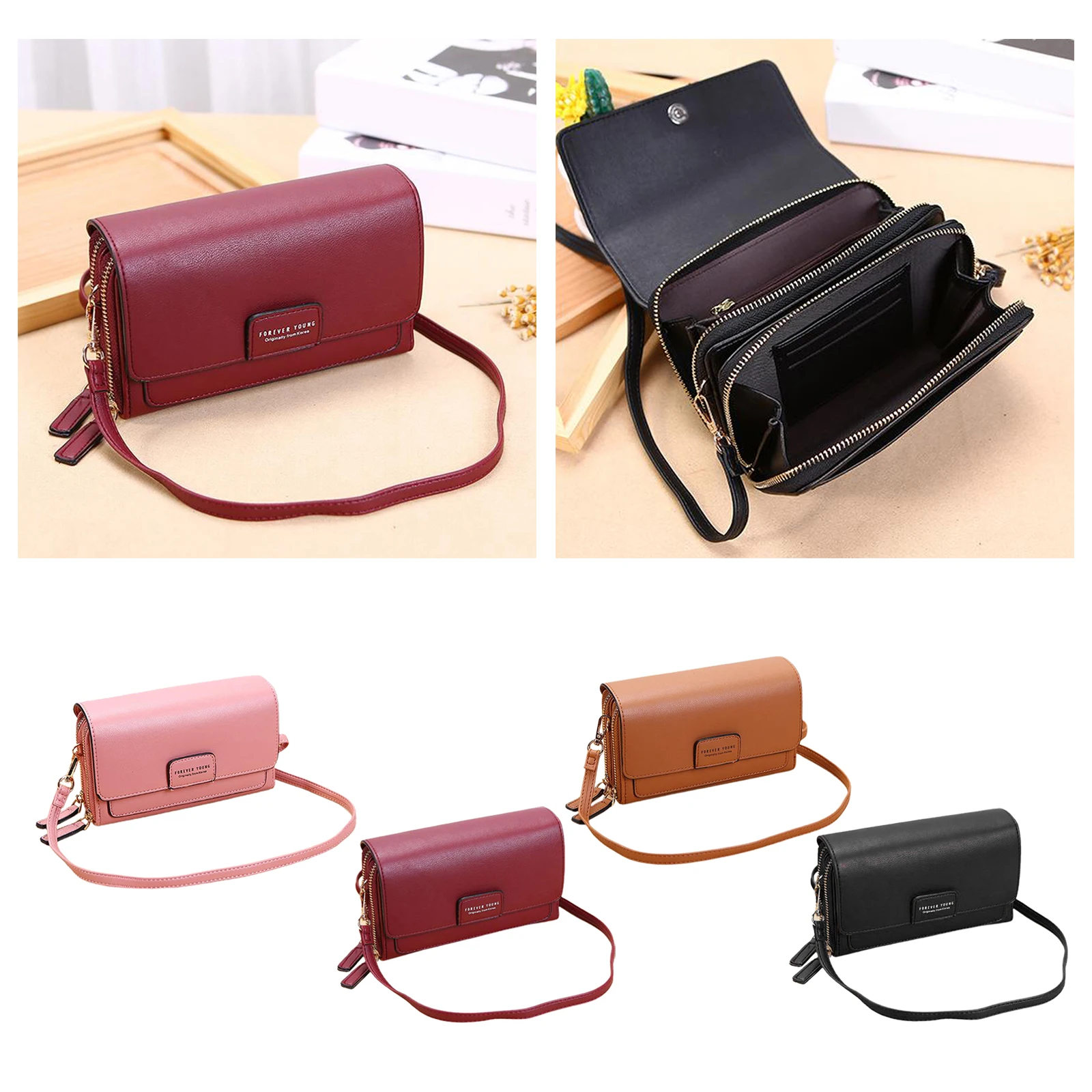 

Женская кожаная сумка, вместительный клатч, кошелек, сумка для карт, сумка через плечо на молнии