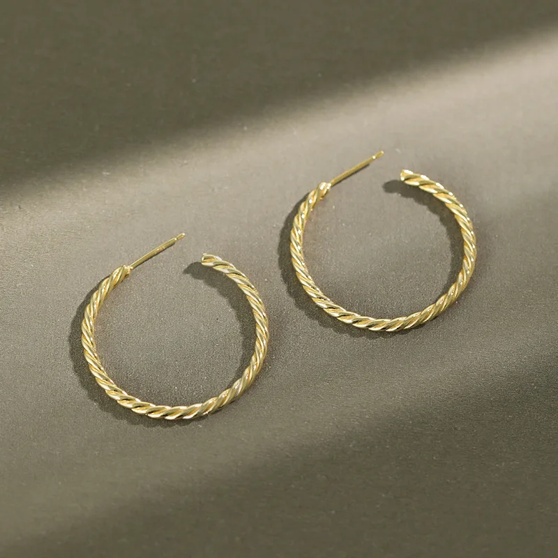 

100% Real Pure 925 Sterling Silver High Quality Twist Wire Round Circle Drop Earrings for Women Wedding Jewelry Gift