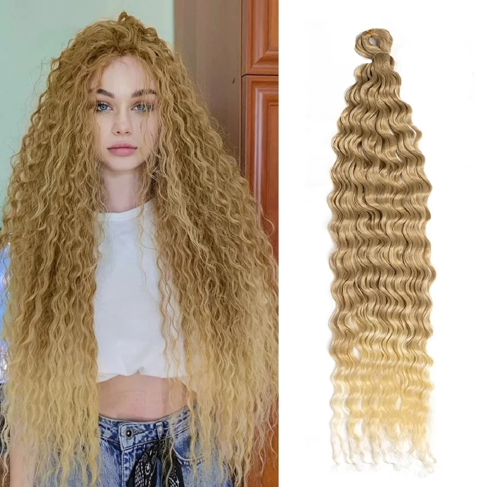 

32 Inch Long Deep Wave Twist Hair Crochet Hair Bulk Ocean Wave Pink Blonde Grey Purple Ombre Wavy Braiding Hair Extension