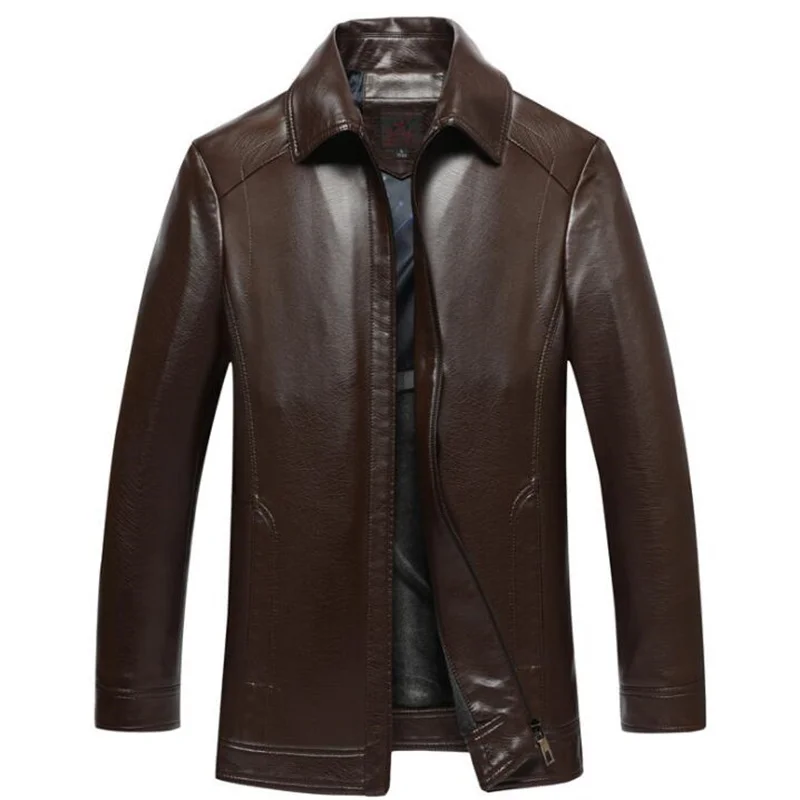 Men's leather jacket middle-aged leather coats casual clothes dad outfit casaco masculino chaquetas мужская куртка на зиму black