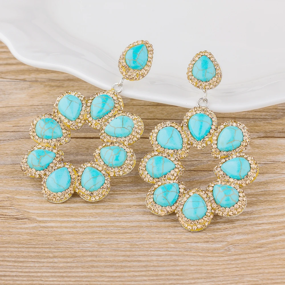 Новые классические туфли с цветочным узором Форма серьги со стразами золотые