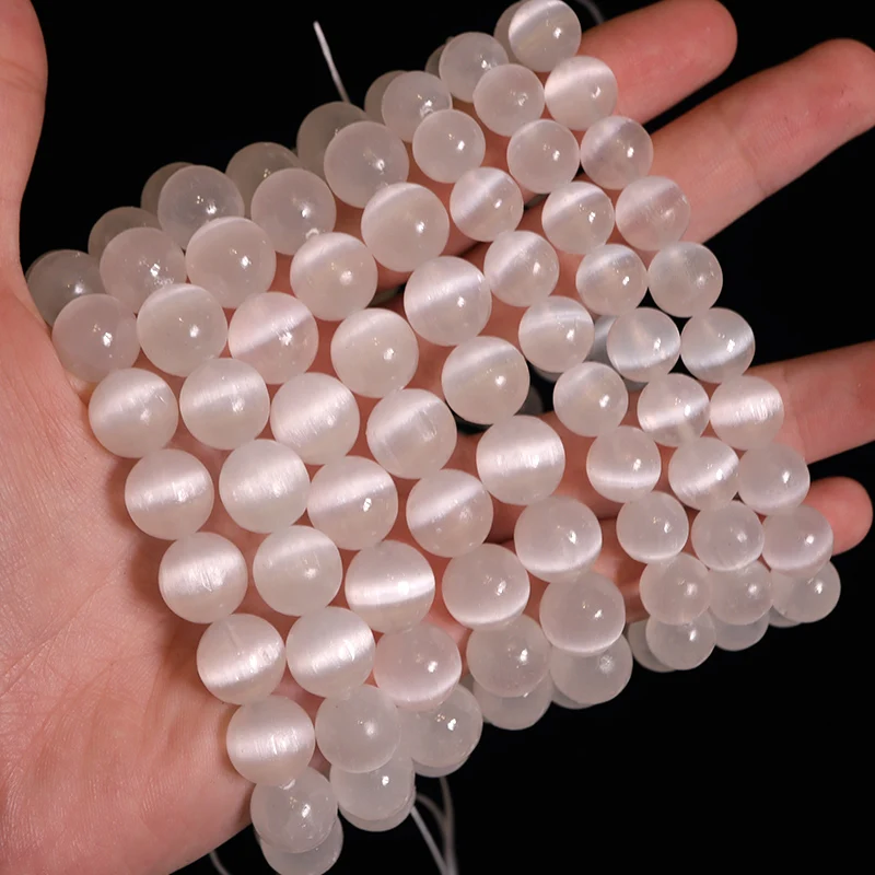 

Натуральные бусины из искусственного камня селенита, кошачий глаз, Гладкий Круглый драгоценный камень для изготовления ювелирных изделий «сделай сам», женский модный браслет, оптовая продажа