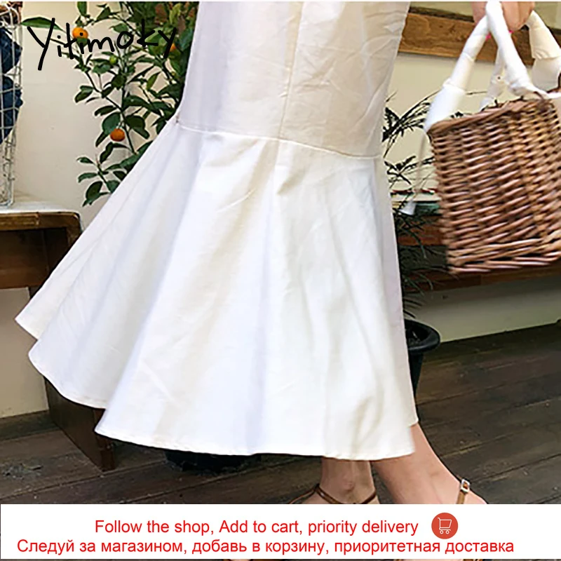 

Yitimoky Bandage Trumpet Mermaid Dresses for Women Vintage Puff Sleeve V-Neck Plus Size Summer Long Dress New Casual Fashion