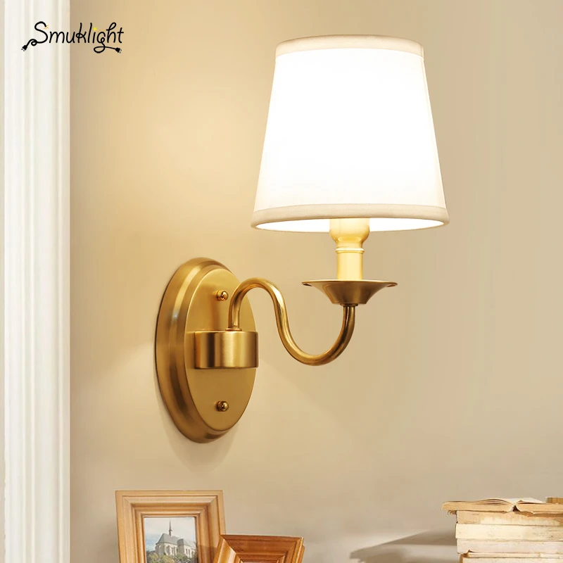 Современные Настенные светильники E14 из натуральной меди тканевые для ванной