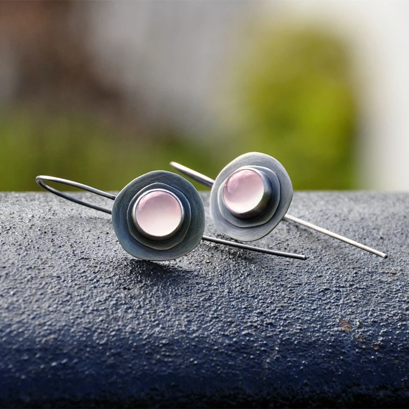 

Fashion Vintage Bohemian Creative Pink Opal Zircon Pendant Silver Color Earrings Cute WomanElegant Party Jewelry Gift Aecoration