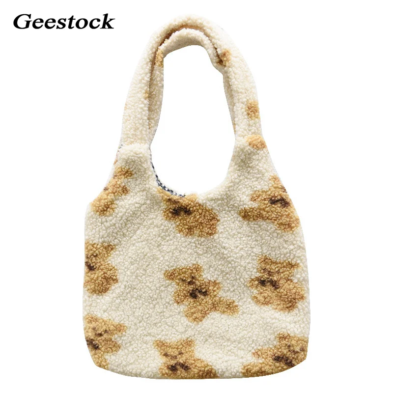 Для женщин сумка ягненка как тканевый мешок пушистого меха медведя Сумки сумки