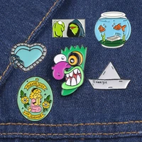 summer fresh collection enamel pins skull frog fish tank brooches bag clothes lapel pins cowardly dog badges fashion jewelry