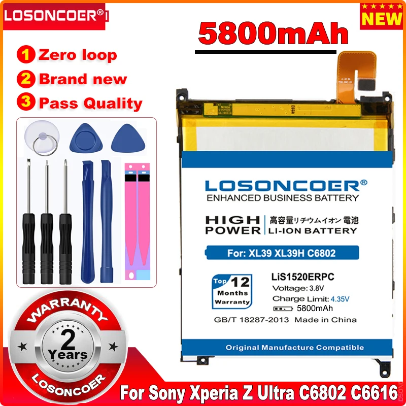 LOSONCOER 5800mAh LIS1520ERPC Battery For Sony Xperia Z Ultra XL39H C6802 C6806 C6833 XL39 Batteries C6616 ZU L4 +Quick Arrive | Мобильные