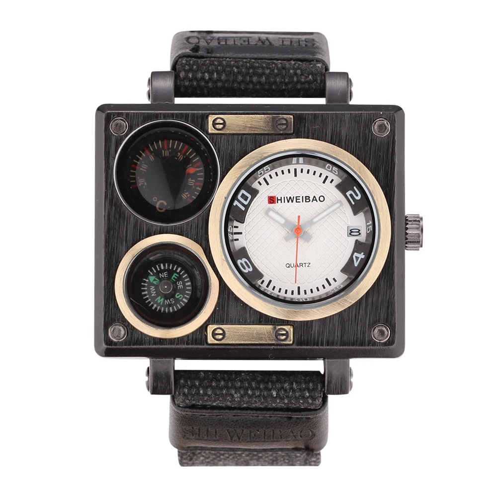 Брендовые мужские часы квадратные наручные с компасом военные кварцевые