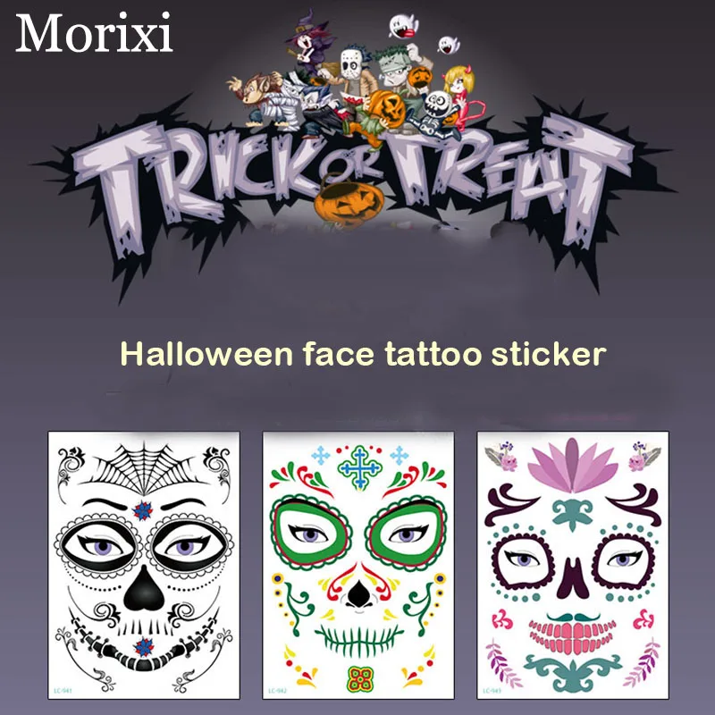 

Лицевая наклейка тату для Хэллоуина фестиваль черные глаза рот гримаса кружева клей наклейки с поддельными татуировками RA038