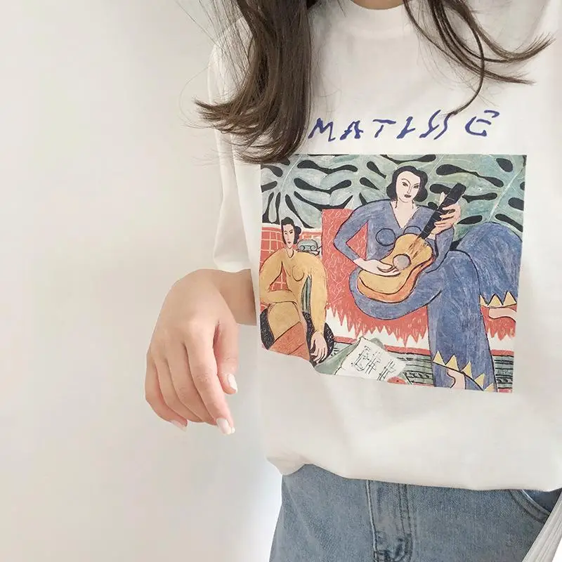 

Vintage Print O Neck Short Sleeve Woman Cotton T-shirt Fashion Casual Loose Girls Summer Cotton Tees Pullovers