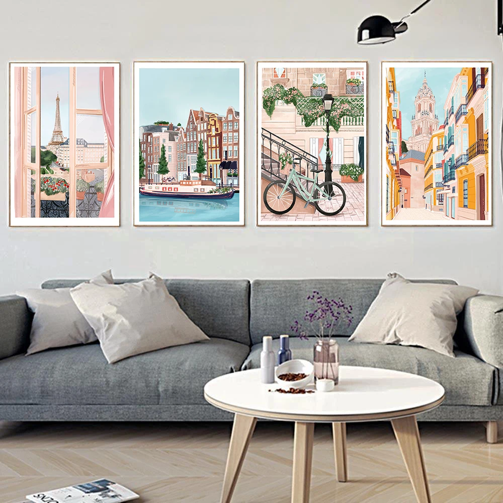 

Travel City Anime Poster Canvas Painting Wall Art Nordic Posters and Prints Wall Pictures for Living Room Decoration Frameless