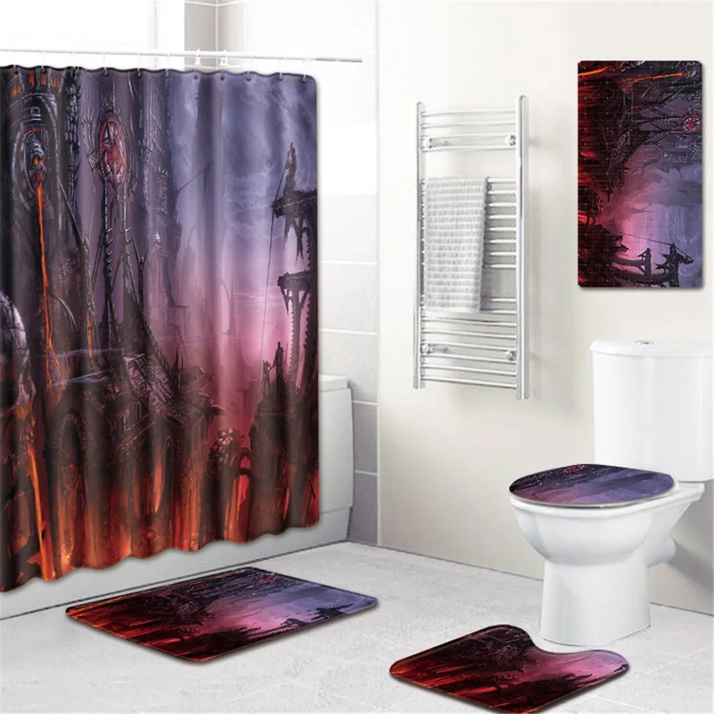 

Non-Slip Mat Waterproof Shower Curtain Bathroom Mat Five-Piece Carpet Bath Mat Toilet Cover Foot Mat Bathtub Mat Kitchen Pad