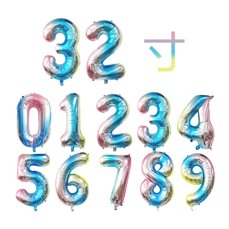 

Воздушные шары из фольги в виде цифр, градиентные радужные шары, 32 дюйма, 0-9, для украшения дня рождения, свадьбы, праздника для будущей мамы