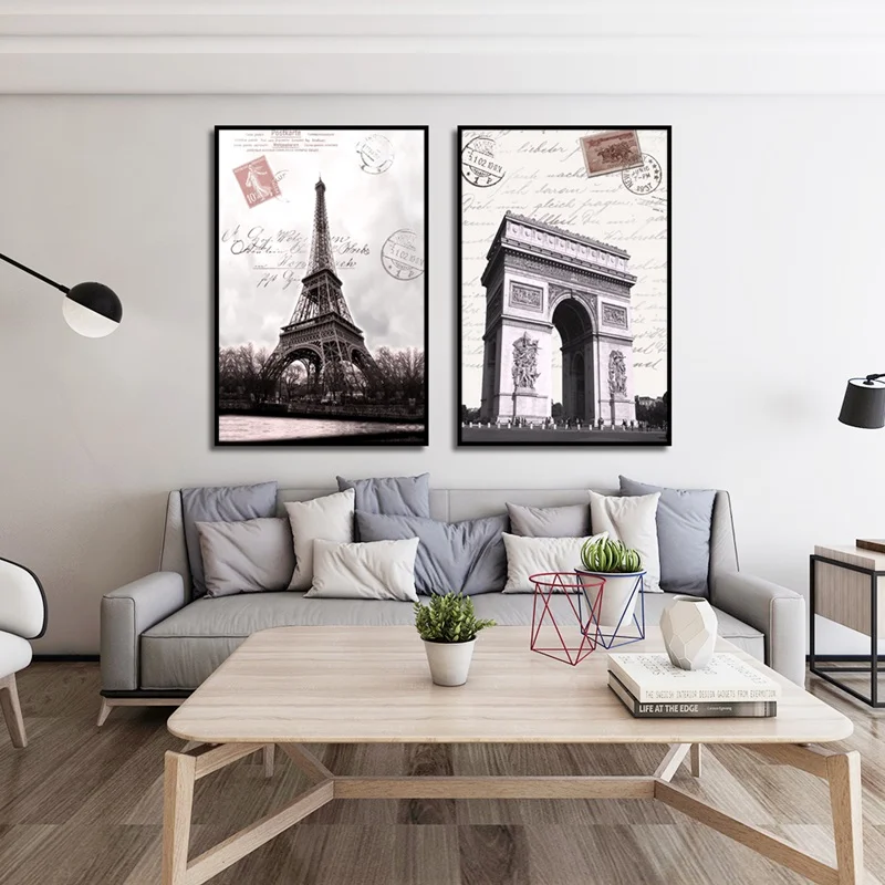 

Wall Art Print Canvas Painting Classic Retro Fashion Building Poster Eiffel Tower And triumphal Arch For Home Picture Decor