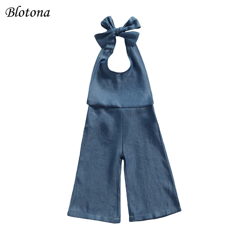 

Детский джинсовый комбинезон с лямкой на шее, без рукавов, с открытой спиной