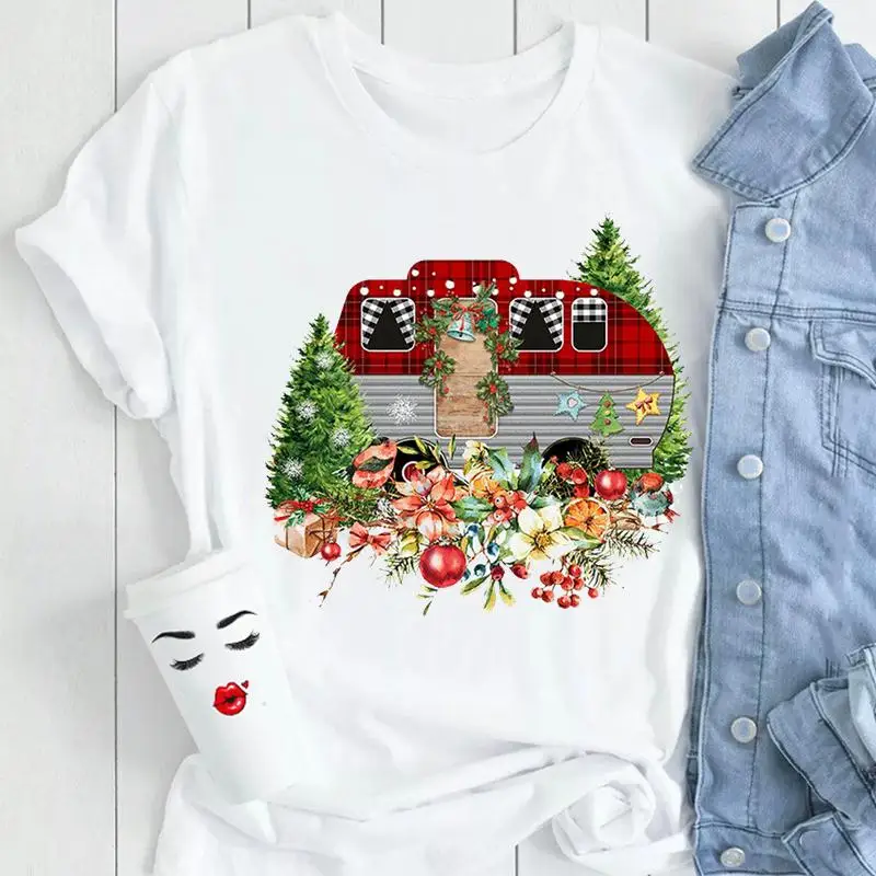 

Женский праздник, Счастливого Рождества, модный, новый год, мультяшный принт, Женский грузовик, прекрасный подарок, одежда, майки футболки ...