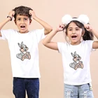 Детская футболка для девочек и мальчиков, новые дизайнерские топы в виде кролика, летняя одежда для папы и мамы, модная футболка, милая детская одежда Бэмби