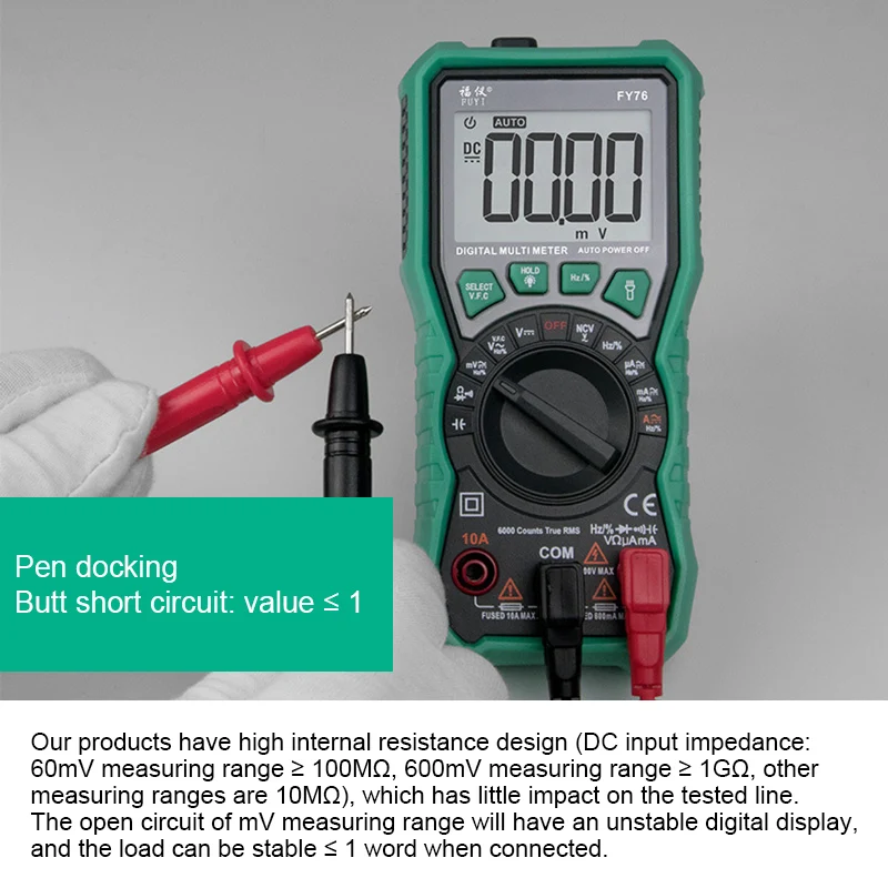 FY76 Digital Multimeter 5999 Counts Backlight Auto Range AC/DC Voltage Meter Ohm Transistor Testers Multi CLH@8 | Инструменты