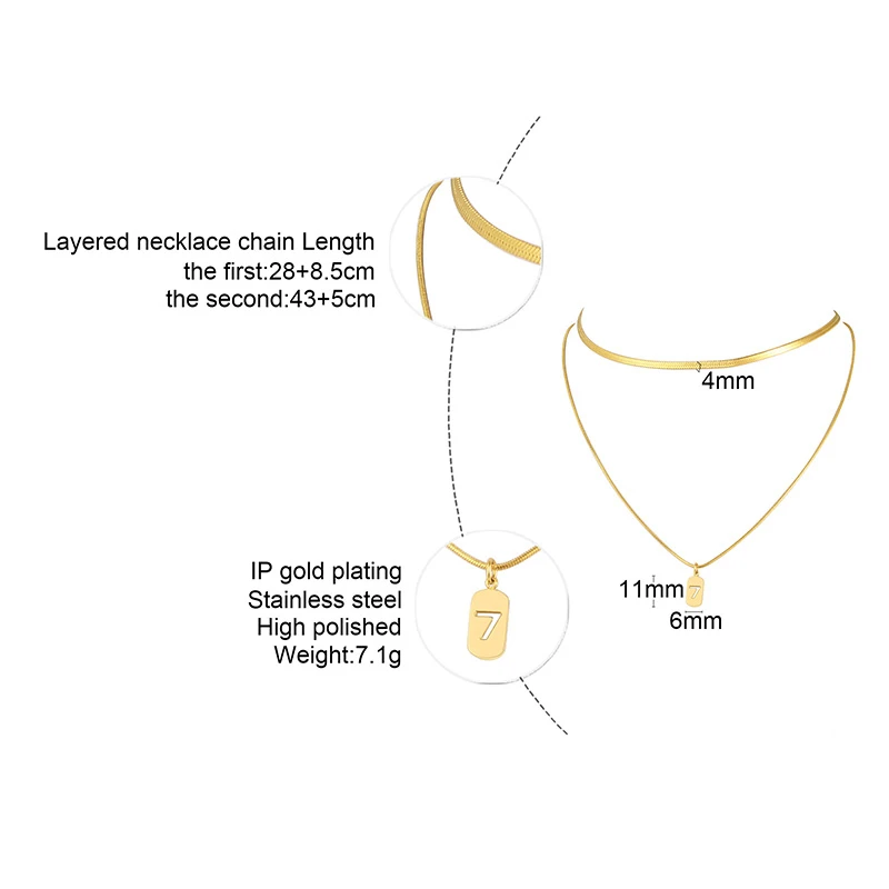 

Vnox 2pcs/ Set Layered Necklaces for Women,4mm Flat Snake Chain Choker,Lucky Number Pendant, Gold Color Stainless Steel Jewelry